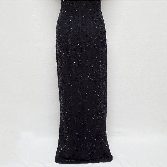 VINTAGE Marina B Black Sequin Beaded Side Slit Sleeveless Formal Maxi Dress 14 - Picture 12 of 16